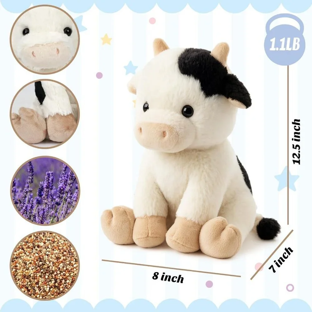 Microwavable & Weighted Stuffed Animals Cow Plushie for Warmth-Comfort Cute Soft